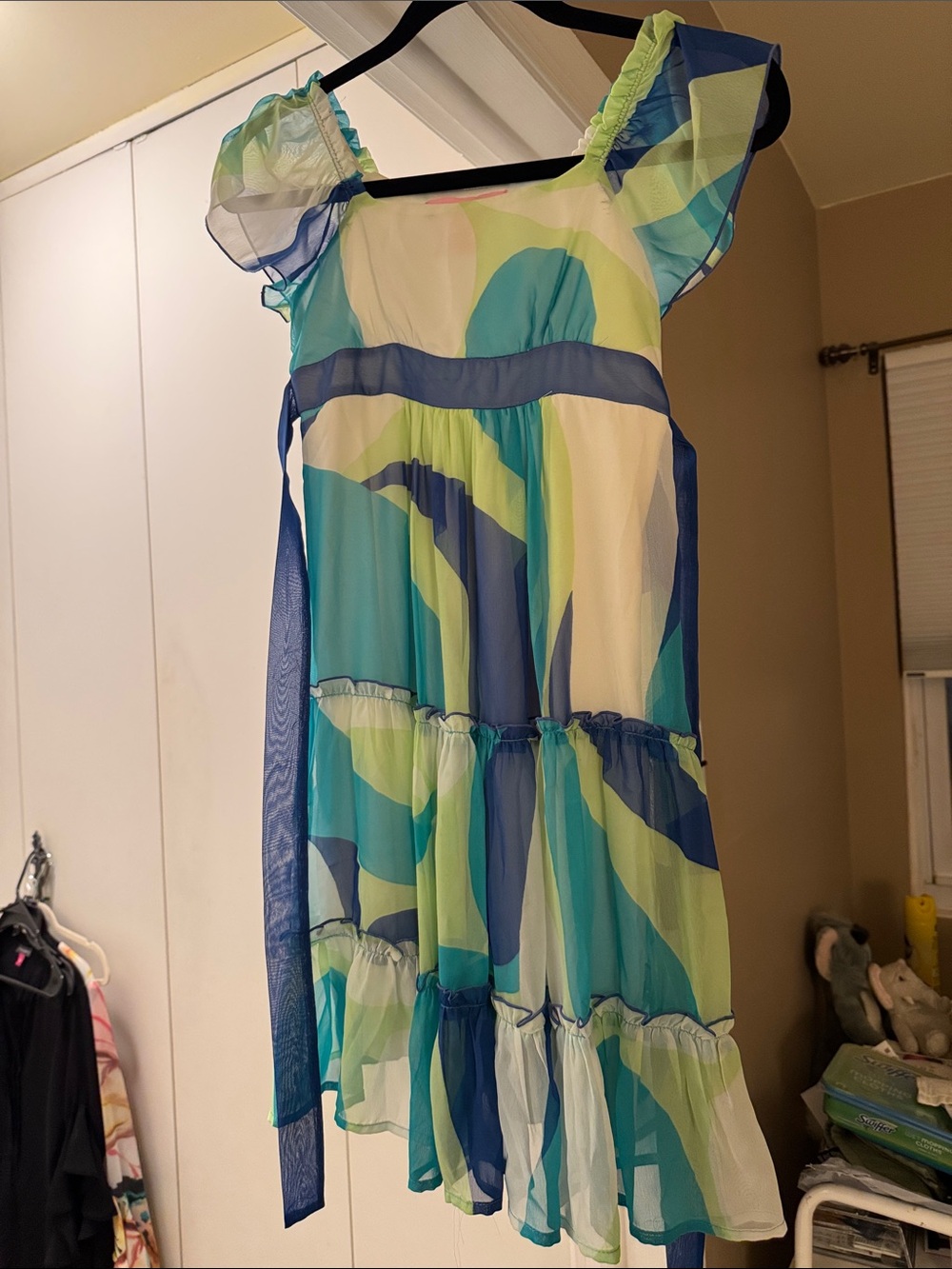 Hype Girls Blue Green and White Sheer Tiered Sundress